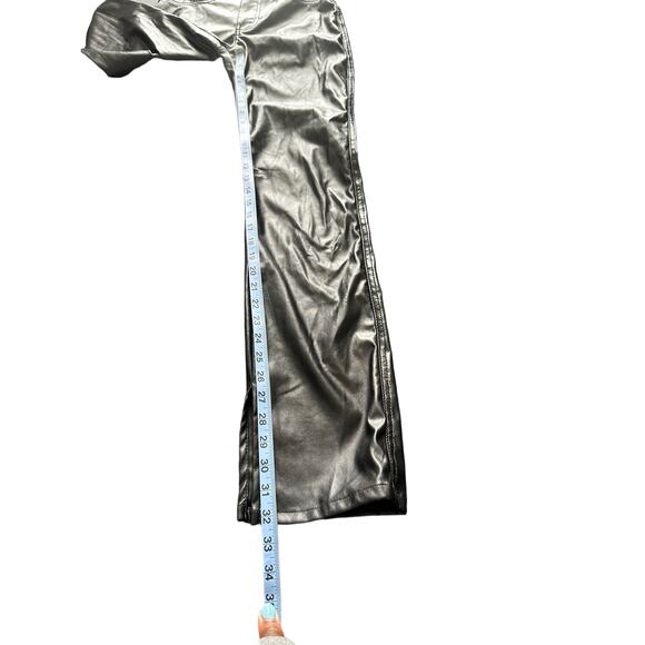 REVICE Black Faux Leather Punk Grunge Split Hem Straight Leg Pant Size 25 - Picture 14 of 14